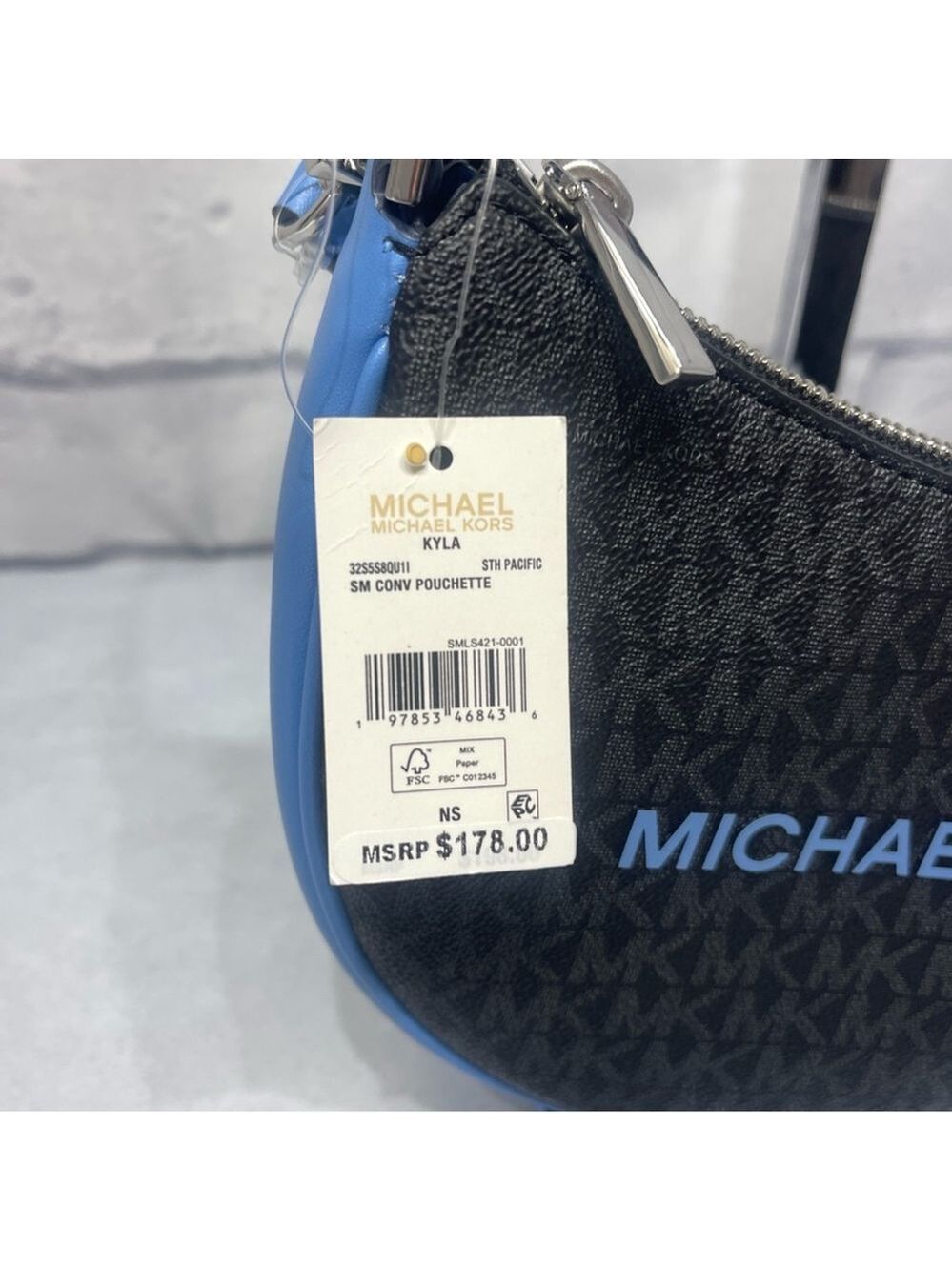 Michael Kors Kyla Small Conv Pouchette & Matching Wallet South Pacific Blue Logo - Picture 6 of 11